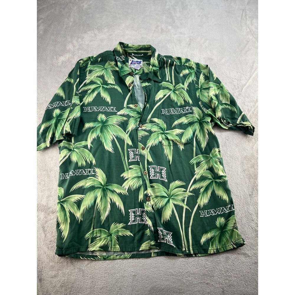 Reyn Spooner Hawaii Shirt Mens Large Palm Tree Green Short Sleeve Resort Casual